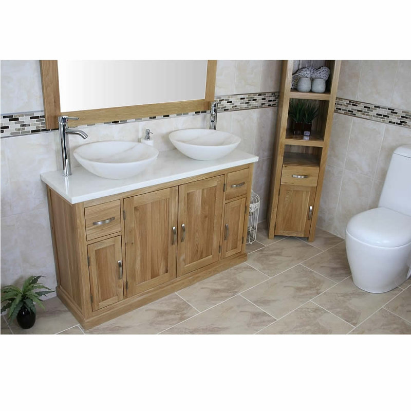 Delao 1230mm Double Bathroom Vanity with Vessel Stone Basin, White