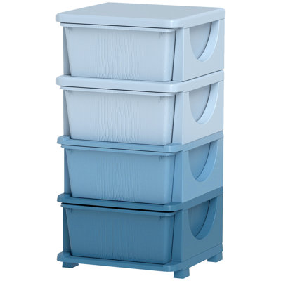 4-Tier Kids Storage Unit with 4 Drawer Chest Toy Organizer Plastic Bins