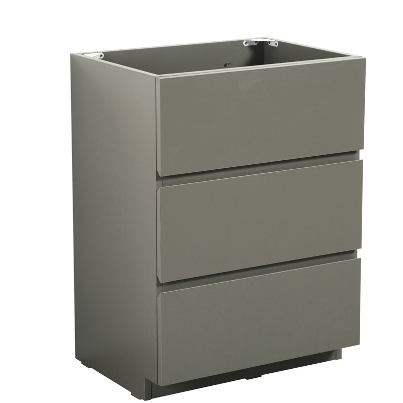 Armoire de salle de bain moderne, gris, 3 tiroirs, lisse silencieuse, pré-assemblée, armoire de rangement gris maximum