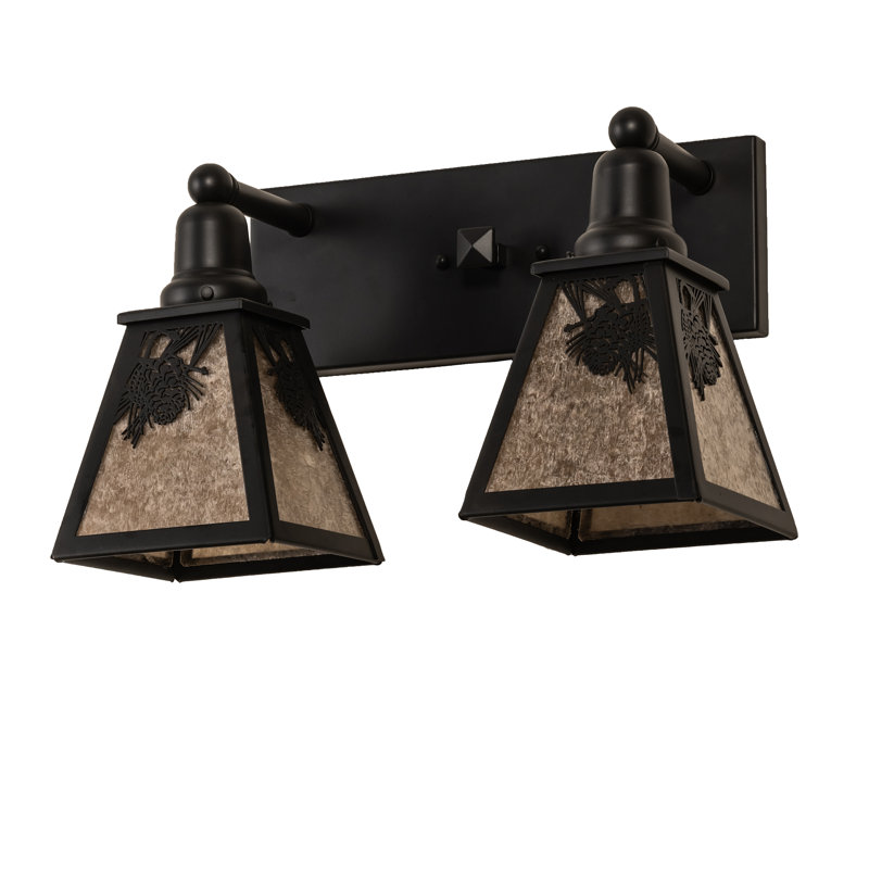 - Light Vanity Light, 10.5" H x 17" W x 8.5" D, Silver, Satin Black Wrought Iron