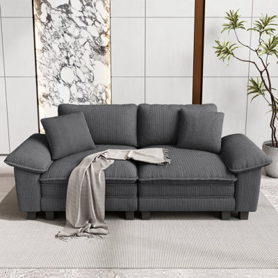 88" Oversized Deep Seat Living Room Sofa, Corduroy Couch with Throw Pillows