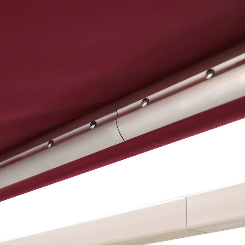 Auvent de patio rétractable de 13 pi x 8 pi, parasol avec manivelle manuelle et tissu hydrofuge, structure en aluminium pour terrasse, balcon, cour, abat-jour rouge cramoisi,