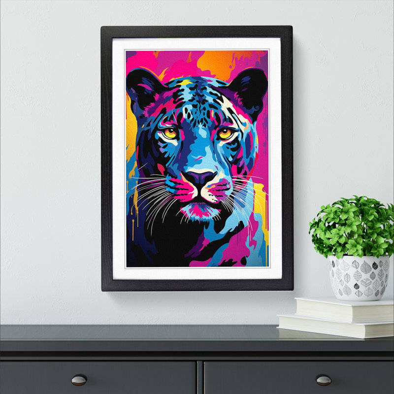 Panther Pop No.2 - Single Picture Frame Print on Wood, Black , 34cm H x 25cm W x 2cm D