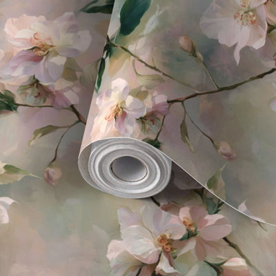 Papier peint auto-adhésif à motif de branches élégantes à motif floral perle verte céladon auto-adhésive et amovible 17,7 po x 118 po (45 x 300 cm)