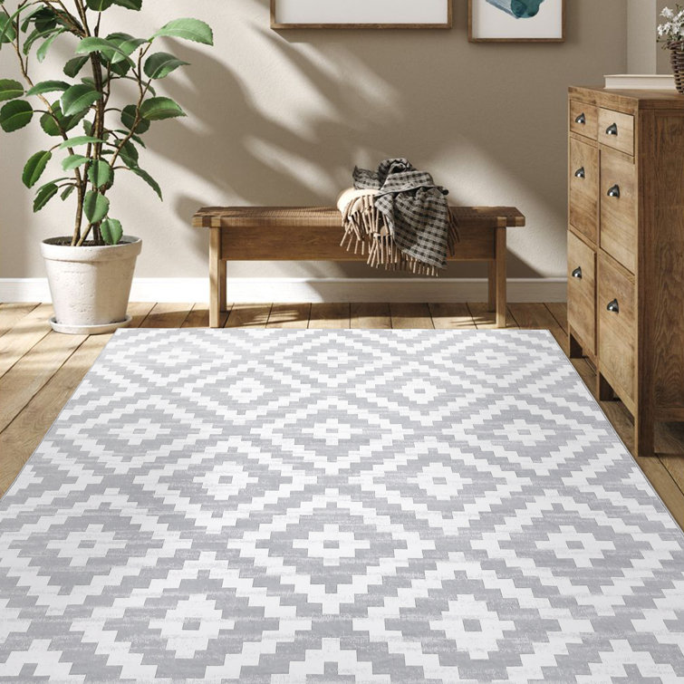 Geometric Machine Washable Rug for Living Room Bedroom Diamond Checkerboard Non-Slip Low Pile Rubber Backing Area Rug for Playroom Office Kitchen Dining Room Dorm and Bedside Decor