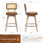 Tabouret de comptoir pivotant de style moderne Mid-Century de 26,2 po Anandi avec dossier en rotin de canne et structure en bois massif-132419951-134320079