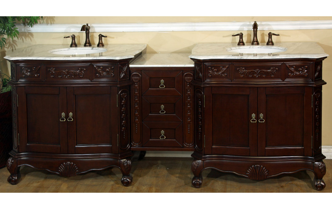 Elbridge 82.7'' Double Bathroom Vanity with Carrara Marble Top Bellaterra Home