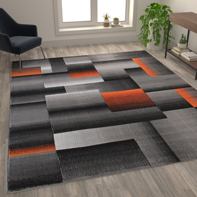 Abbie-May Orange and Gray Modern Geometric Style Color Blocked Indoor Area Rug