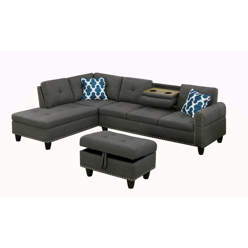 98" Wide Left Hand Facing Sofa & Chaise With Ottoman
