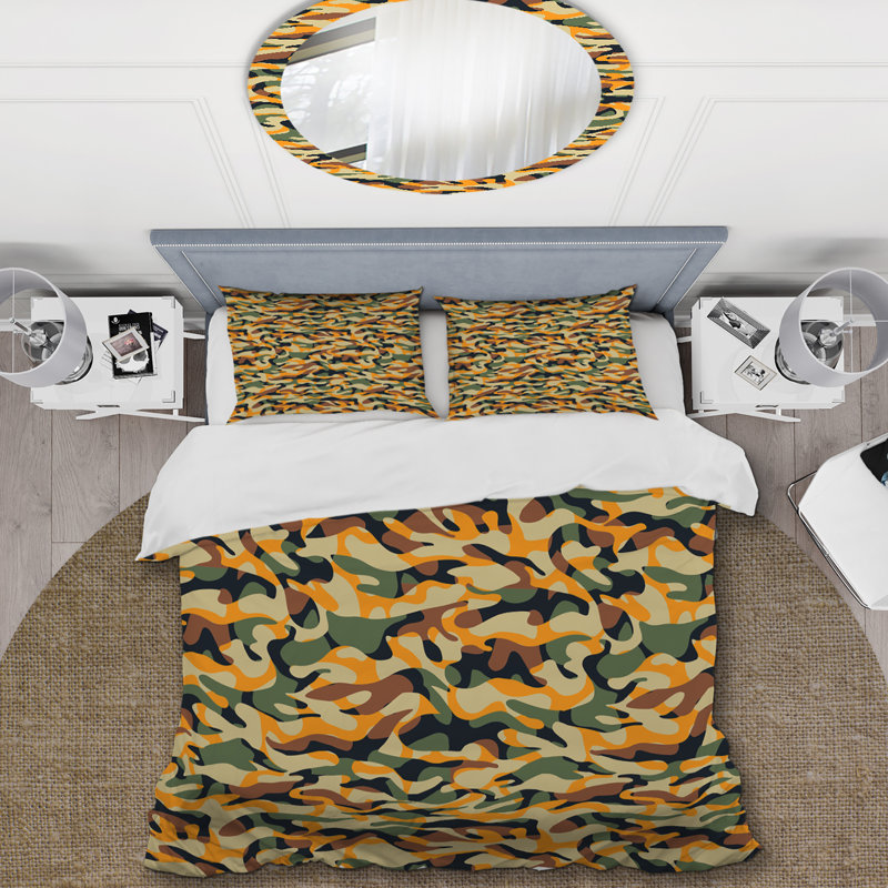 Ensemble de housse de couette en microfibre vert / jaune / brun 3 pièces