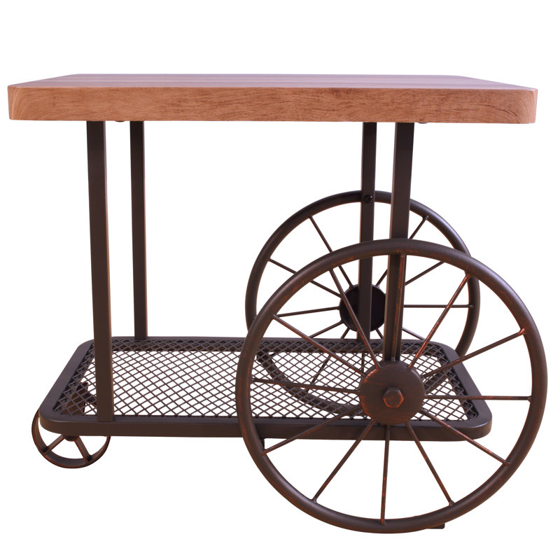 Table de bout rectangulaire en chêne et gris avec mobilité industrielle