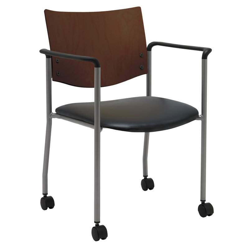 Chaise de salle d'attente empilable avec cadre en bois Evolve, Chocolat, Vinyle bleu marine