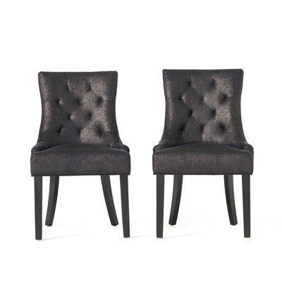 Dining Seat Pair - Black Microfiber, Legs Microfiber Chair , Dependable Structure
