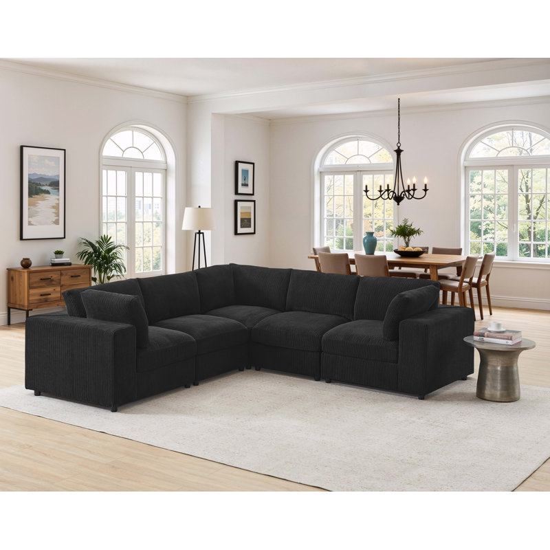 Canapé modulaire en velours côtelé Bathmarlmoor, Black, H 33 po x l 104 po x P 104 po