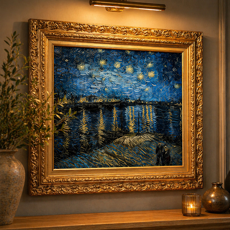 «Starry Night Over The Rhone» encadré sur bois par Vincent Van Gogh