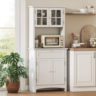 Boaz 64.5" Kitchen Pantry,Elegant Buffet with Hutch, Kitchen Pantry Storage Cabinet with Framed Glass Door Drawer and Microwave Space