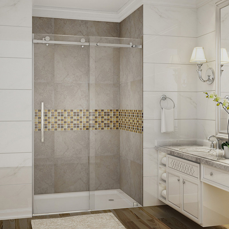 Porte de douche coulissante simple sans cadre de H 75 po Moselle, Chrome