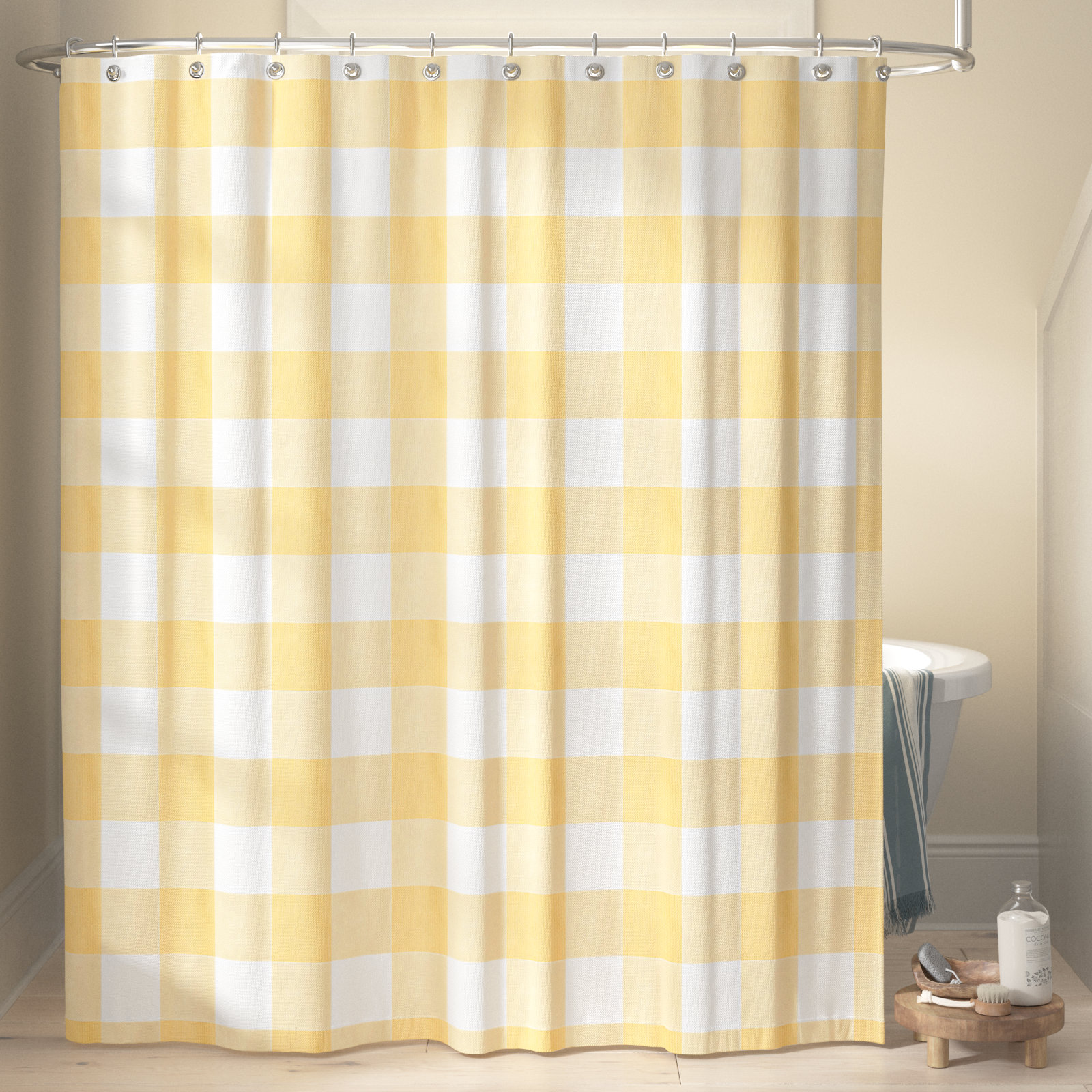 Hanka Polyester Shower Curtain, Yellow
