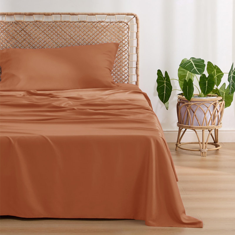 Essential Collection Cooling Rayon Derived from Bamboo Sheet Set, Twin Sheet Set with 1 Pillowcase, Burnt Orange