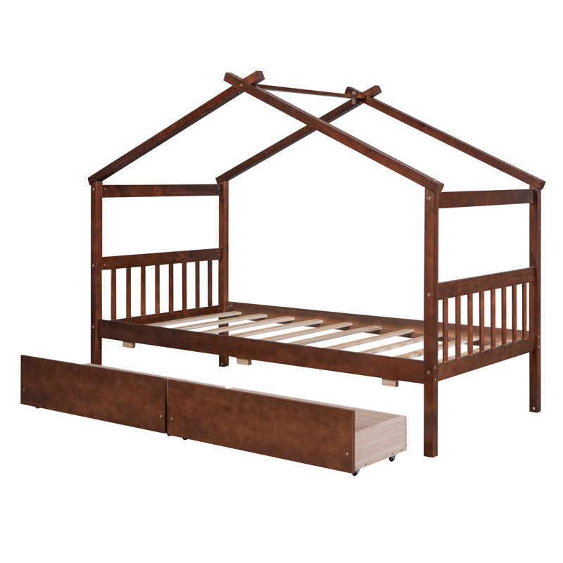 Lit en bois avec tiroirs, Noyer