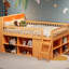 Grand lit mezzanine avec rangement et éclairage à DEL - Style moderne, sécuritaire pour les petites chambres à coucher-130155698-130155695
