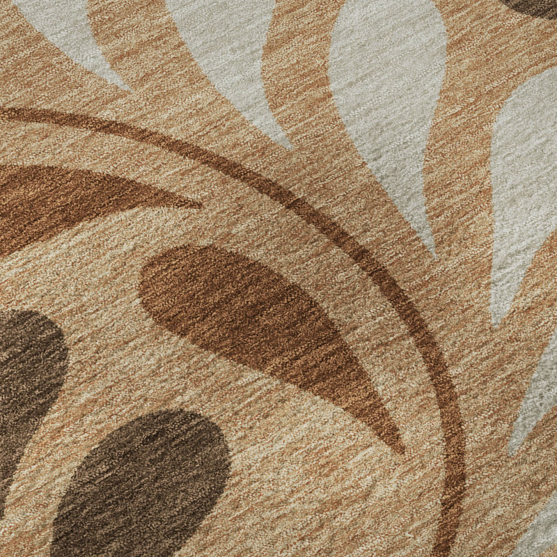 Premium Machine Washable Mayfield AMF2411 Floral Rug, 5' x 7'6", Copper
