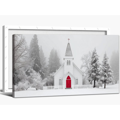 Art mural de grande scène hivernale - décorations murales photos de Noël, art mural rétro sur toile paysage hivernal, impressions de campagne d'églises paroissiales, 30 x 60 po