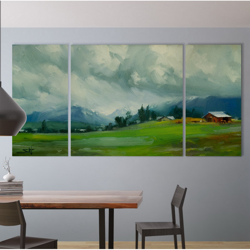 A Premium Wallowa Valley Storm - ensemble de 3 reproductions sur toile, H 40 po x l 80 po x P 1,5 po