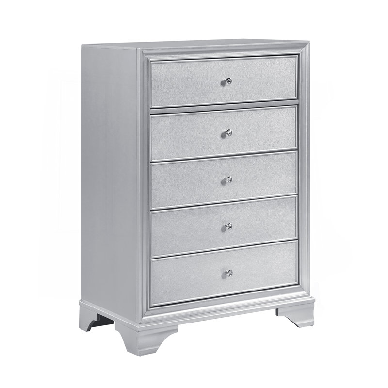 Commode de rangement contemporaine à 6 tiroirs avec finition argentée Glam