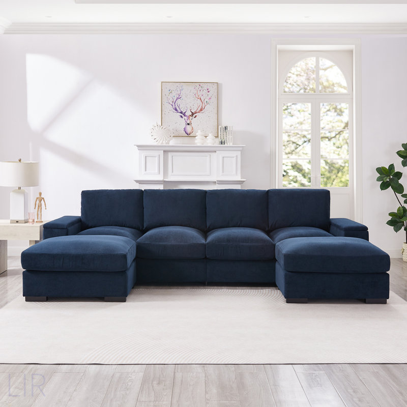 Sectional Sofa Deep Seat With Ottomans, Upholstery For Living Room And Office Comfort, (4-Seat & 2-Ottoman)