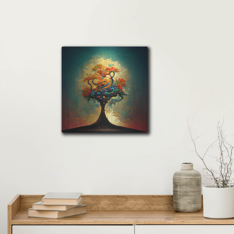 Arbre de vie 7 sur métal par Ray Heere, H 12 po x l 12 po