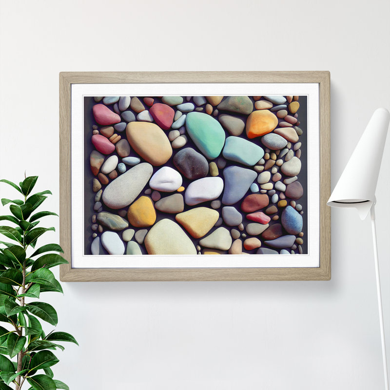 Beauteous River Pebbles - Single Picture Frame Print, Oak Framed, 34cm H x 46cm W x 2cm D