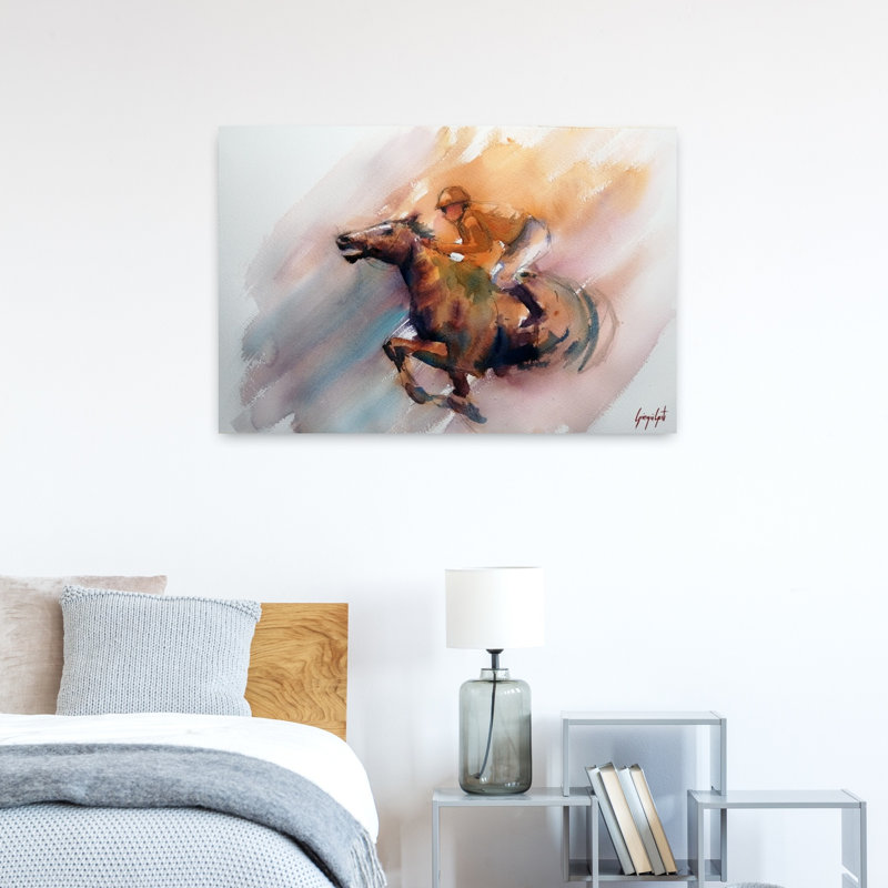 Cheval de course galopant, cheval contemporain, 24" H x 36" W