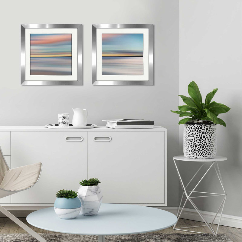 « miel twilight », ensemble de 2 reproductions de peintures à l’acrylique encadrées, Blanc mat, H 16,5 po x l 33 po x P 1 po