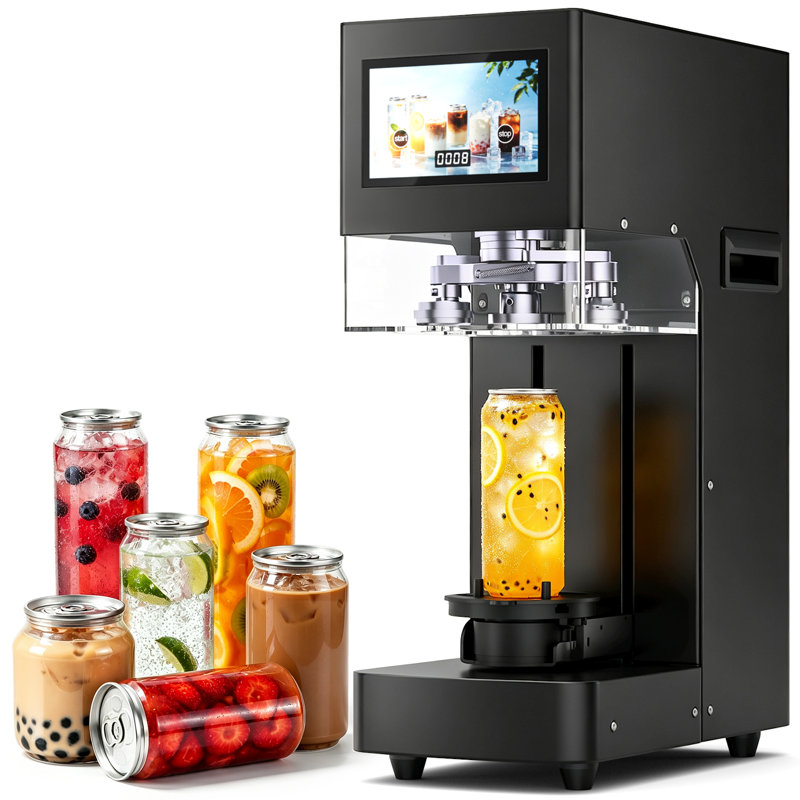 Commercial Automatic Can Seamer with Dual Rollers, Height Detection and Touchscreen, Matte Black