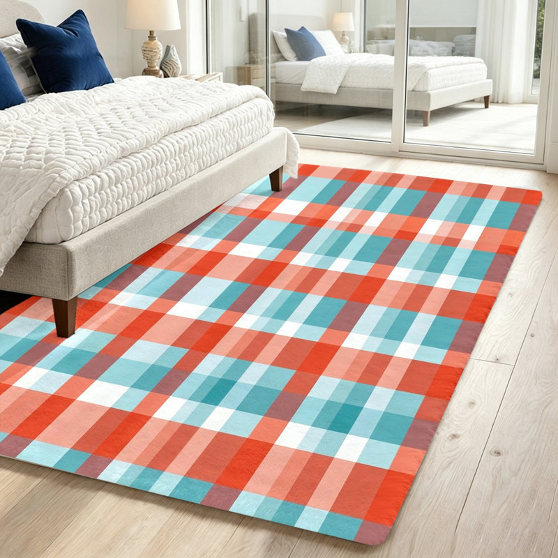 Large Area Rug, Plaid Pattern Floor Mat, Soft Plush Stain Resistant Non-Slip Machine Washable Shag, Indoor for Living Room, Bedroom, Entryway, Home Office and Dining Spaces