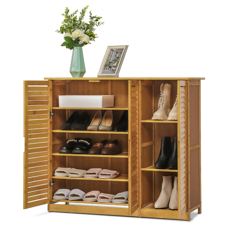 5-Tier 21 Pairs Storage Free Standing Bamboo Shoe Rack Blinds with Door, for Entryway Hallway