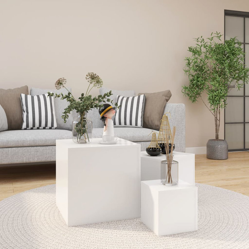 Gobind Block Nesting Tables, White, White