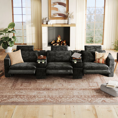 3 Seater Chenille Oversized Modular Sectional Sofa With Power Recliner Cloud Reclining Couch With Double Storage Drawer Charging Cup Holders