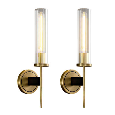 2 - Light 17.7'' Luxury Vintage Bathroom Wall Sconce Light with Striped Glass Tube(Bulbs Included)