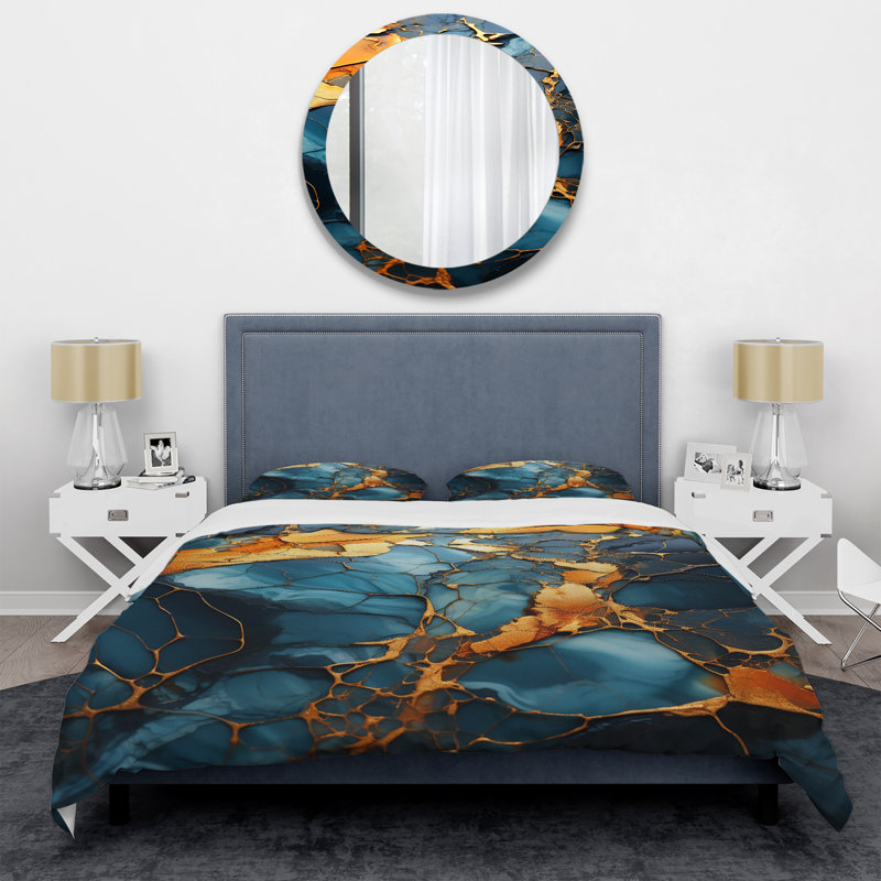 Or et vert topaze agate granit III - Ensemble de housse de couette abstrait, Housse de couette pour très grand lit