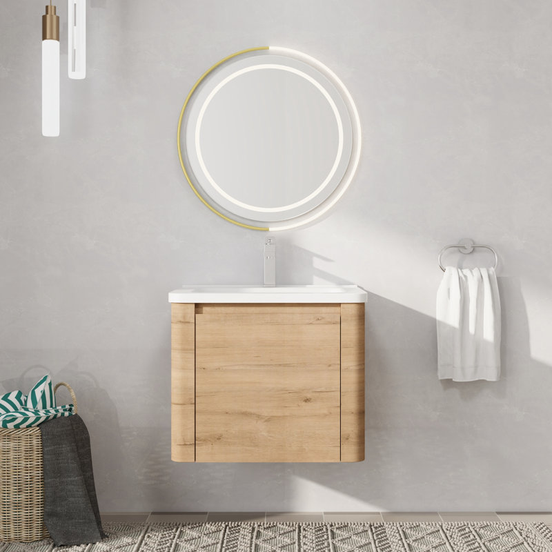 24" Wall Mounted Single Bathroom Vanity with Ceramic Top, 24"