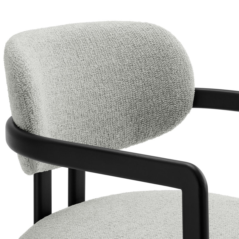 Elio Barrel Fabric And Metal Dining Chair In Black Dove Grey, Gris colombe