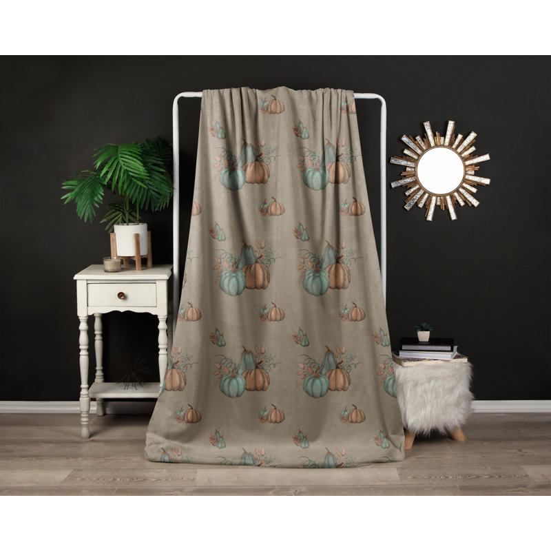 Throw Blanket, 51" W x 60" L, Floral/Abstract, Blue/Orange/Brown