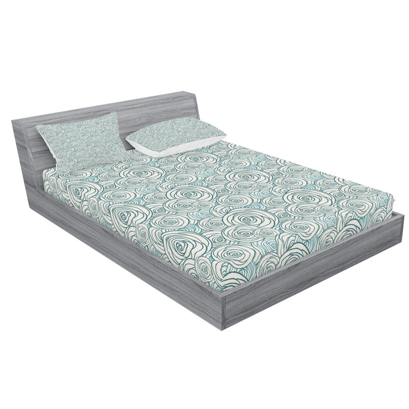 Microfiber Floral Fitted Sheet, Full Fitted Sheet with 2 Pillowcases