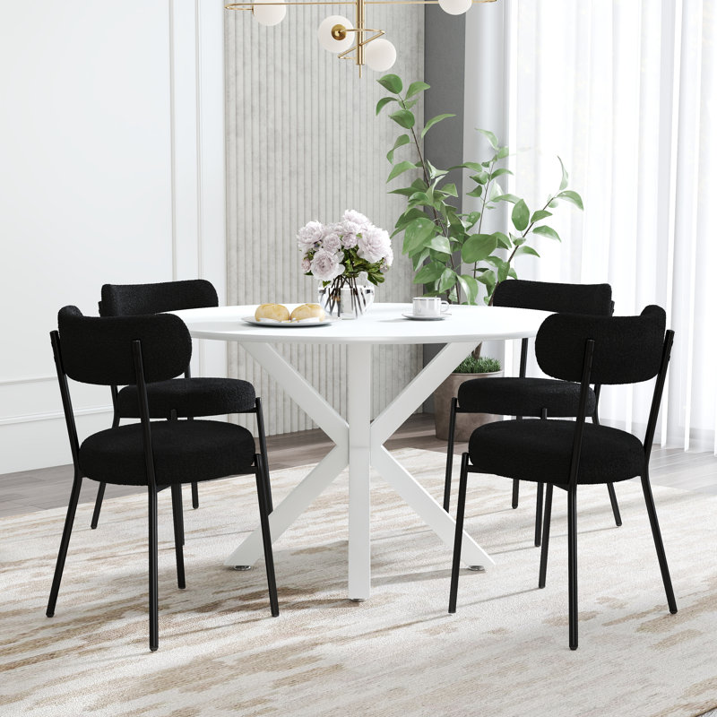 Ensemble de salle à manger à piédestal rond 5 pièces, Blanc, Noir