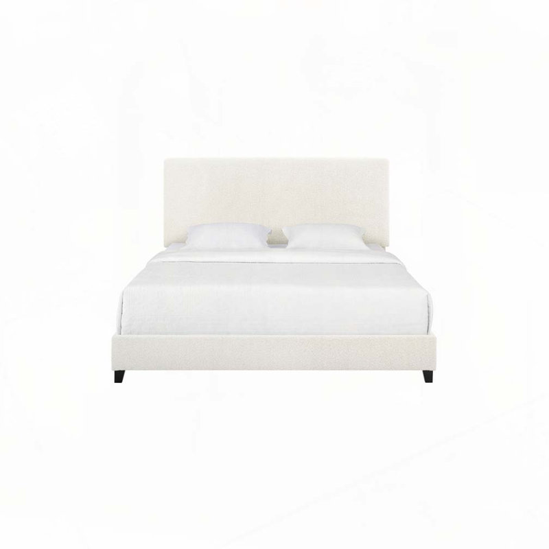 Lit plateforme tapissier Boucle, Blanc, Grand lit