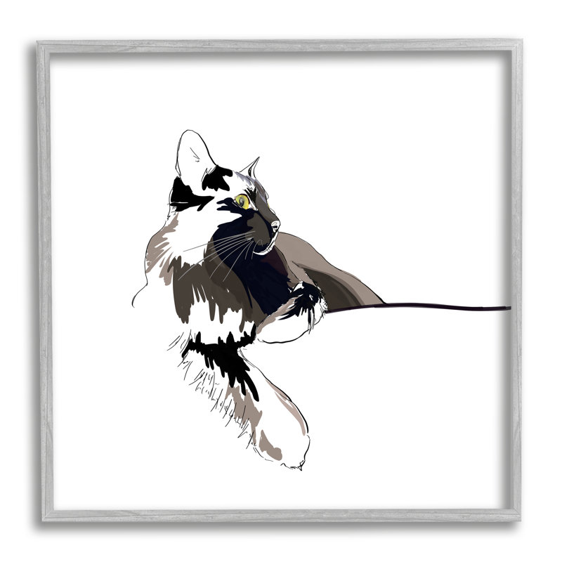 «Minimal Cat Lounging Pet Portrait» encadré sur bois par Emily Kalina, peinture, H 12 po x l 12 po x P 1,5 po
