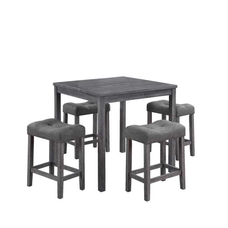 Dereham 5 Pieces Square Counter Height Set , Black Charcoal 