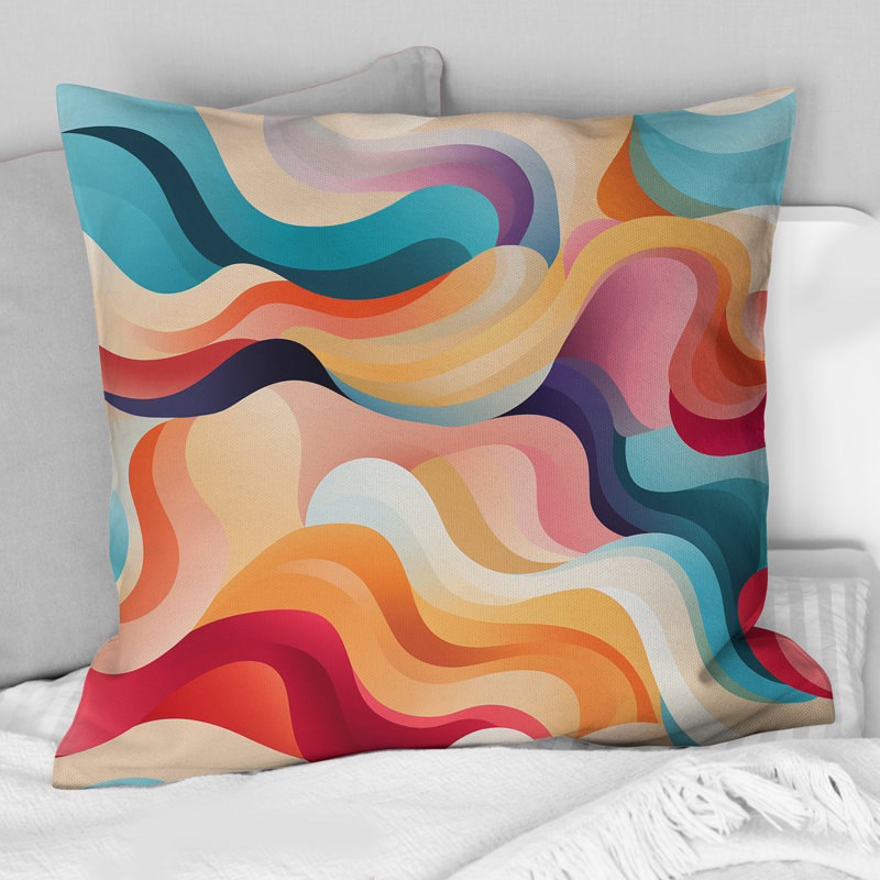 Doux doux multicolore abstrait Neutralité Wave II - Coussin décoratif imprimé abstrait, 18 po x 18 po